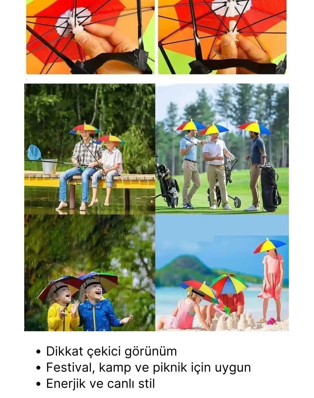 #Şemsiye Şapka Tipi Gökkuşağı Kafa Şemsiyesi Eller Serbest Şemsiye Güneş ve Yağmur Koruyucu Hafif