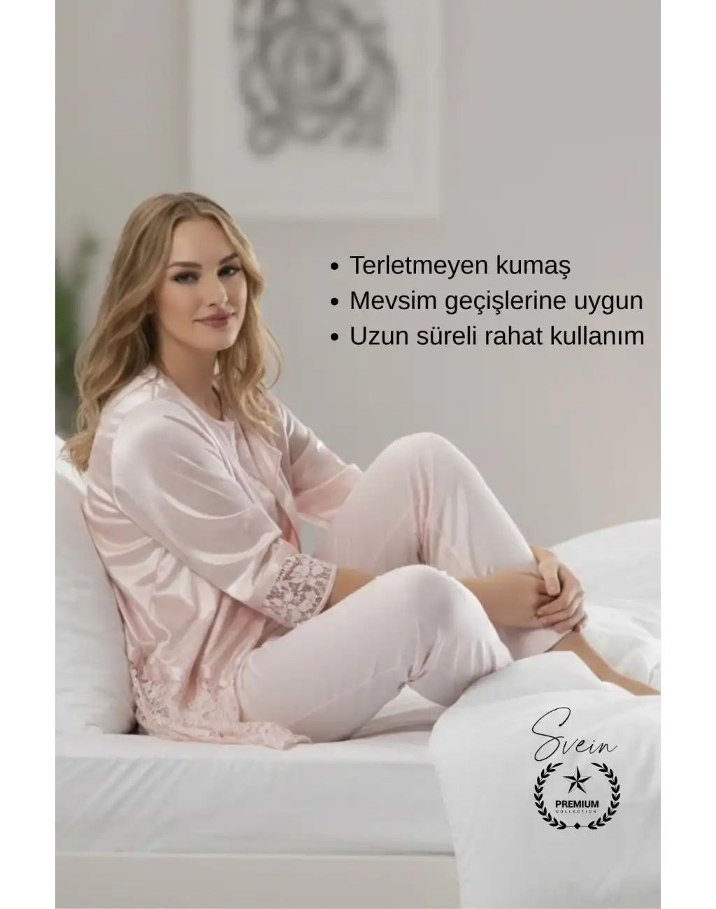#Pijama Pudra Penye Kadın Pijama Takımı Rahat Ev Giyim Günlük ve Çeyizlik Nefes Alabilen Yumuşak
