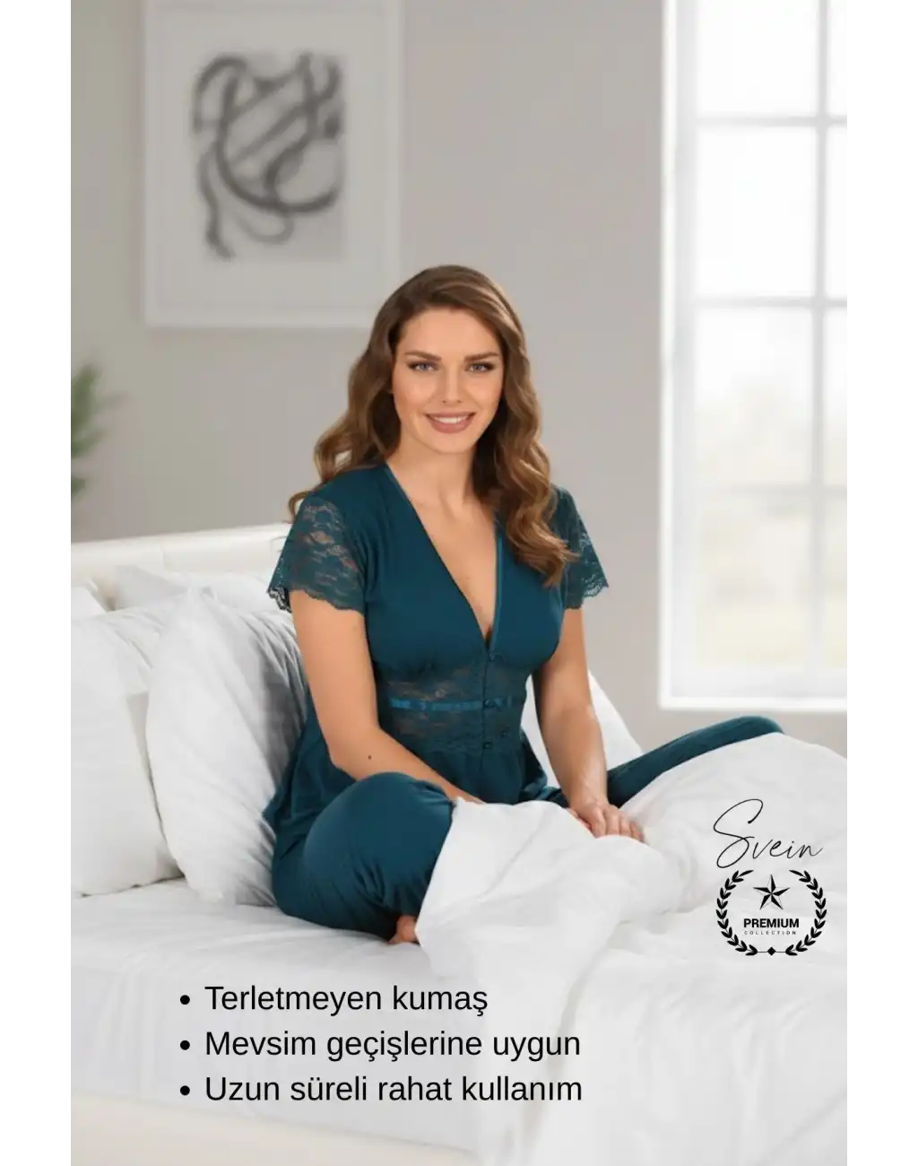 #Pijama Yeşil Nefes Alabilen Yumuşak Kadın Pijama Seti Günlük Kullanım Modern Şık Çeyiz Terletmeyen