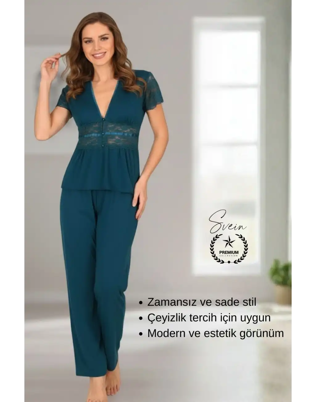 #Pijama Yeşil Nefes Alabilen Yumuşak Kadın Pijama Seti Günlük Kullanım Modern Şık Çeyiz Terletmeyen