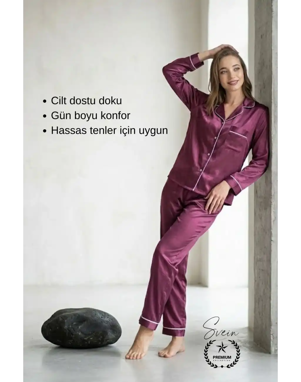 #Pijama Mor Saten Kadın Pijama Takımı Rahat Ev Giyim Günlük ve Çeyizlik Nefes Alabilen Yumuşak