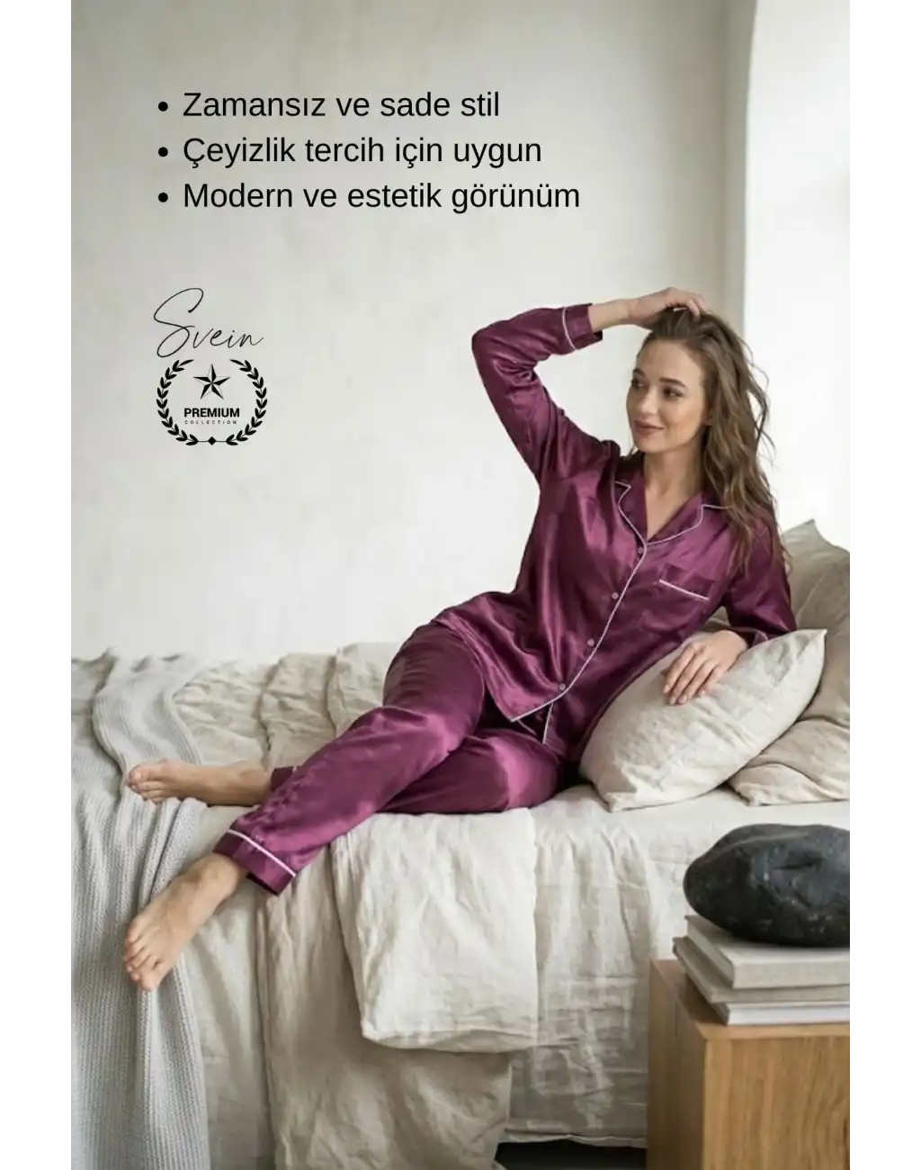 #Pijama Mor Saten Kadın Pijama Takımı Rahat Ev Giyim Günlük ve Çeyizlik Nefes Alabilen Yumuşak