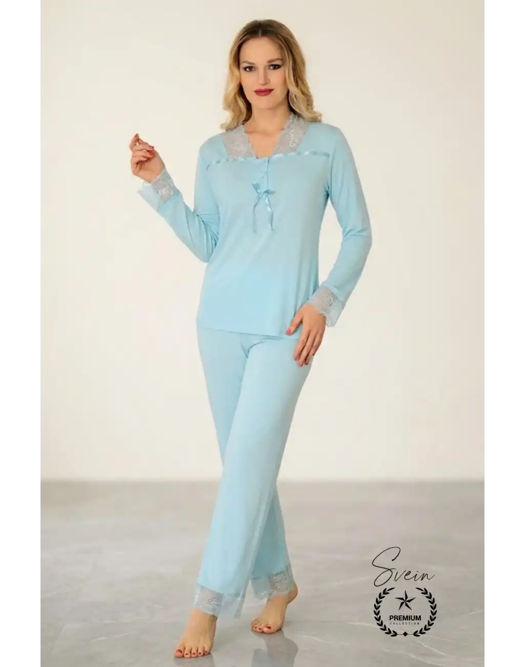 #Pijama Turkuaz Saten Kadın Pijama Takımı Rahat Ev Giyim Günlük ve Çeyizlik Nefes Alabilen Yumuşak