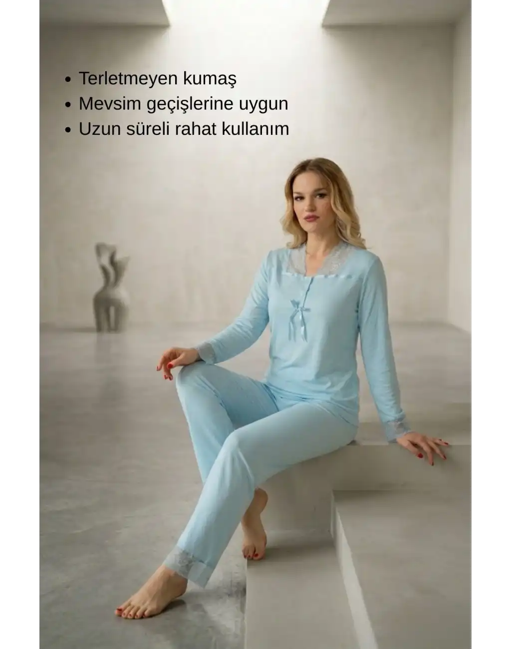 #Pijama Turkuaz Saten Kadın Pijama Takımı Rahat Ev Giyim Günlük ve Çeyizlik Nefes Alabilen Yumuşak