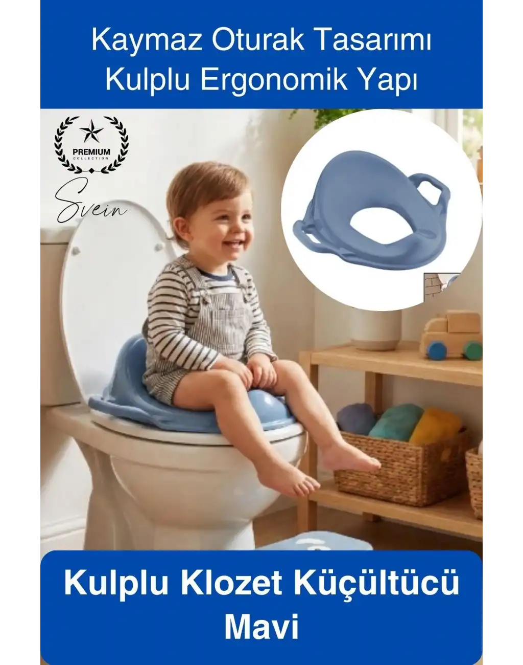 #Klozet Mavi Kulplu Klozet Küçültücü Çocuk Adaptörü Tuvalet Eğitimi İçin Kaymaz Oturağı Küçültücü