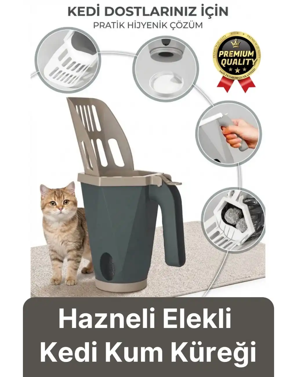 #KumKüreği Pratik Hızlı Hijyenik Ergonomik Tutma Saplı Torbalı Hazneli Elekli Kedi Kumu Küreği
