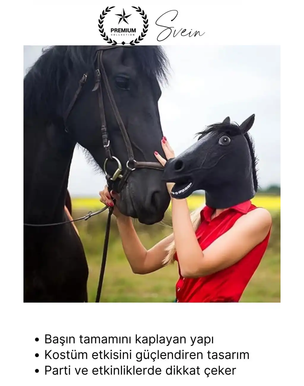 #Kostüm Gerçekçi Siyah At Kafası Maskesi Tam Kafa Kostüm Maskesi Parti Maskeli Balo Komik Şaka