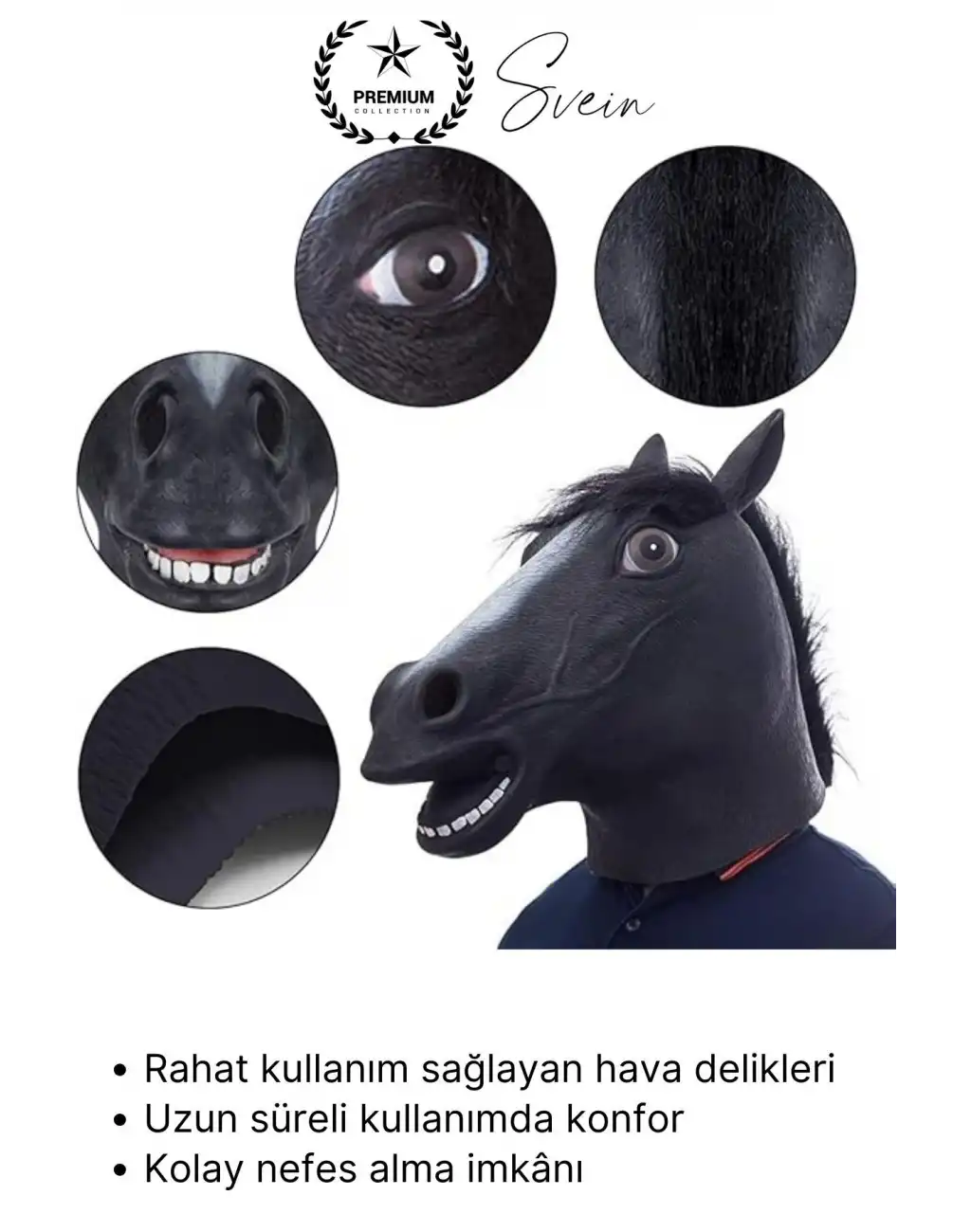 #Kostüm Gerçekçi Siyah At Kafası Maskesi Tam Kafa Kostüm Maskesi Parti Maskeli Balo Komik Şaka