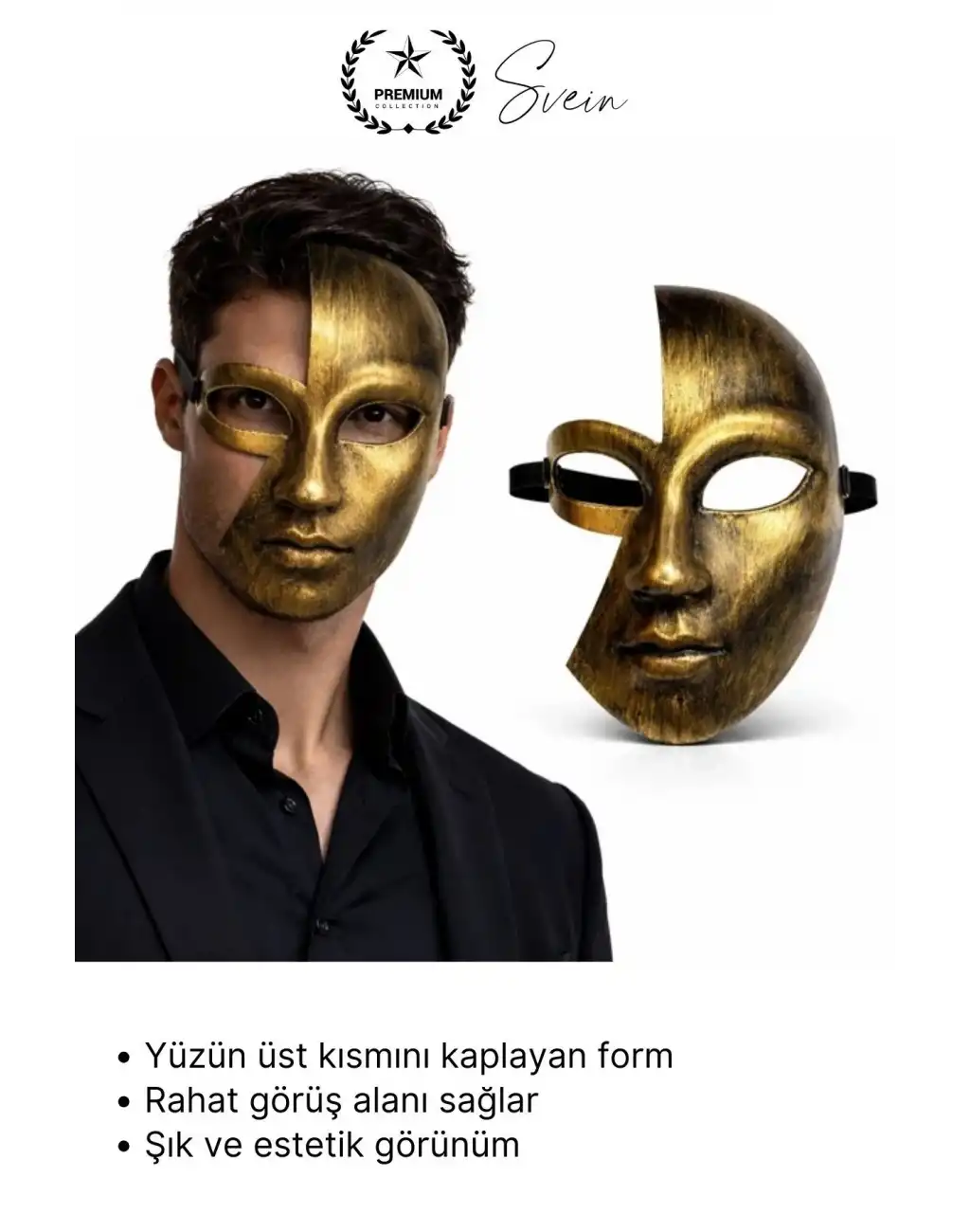 #Maske Metalik Gold Yarım Yüz Parti Maskesi Antik Efektli Eskitme Maskeli Balo Kostüm Aksesuarı