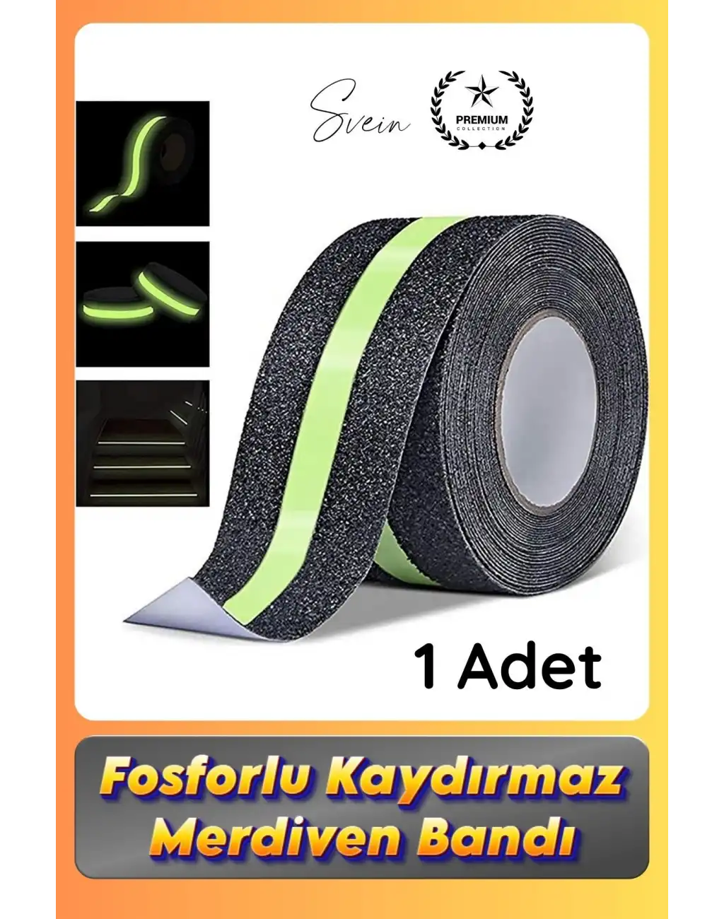 #Bant 1 Adet Fosforlu Kaydırmaz Merdiven Bandı 5 cm x 3 m Fotolümenli Yeşil Zemin Güvenlik Basamak