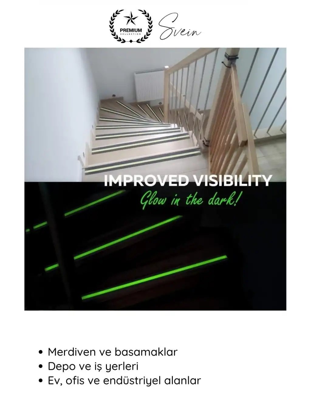 #Bant 1 Adet Fosforlu Kaydırmaz Merdiven Bandı 5 cm x 3 m Fotolümenli Yeşil Zemin Güvenlik Basamak