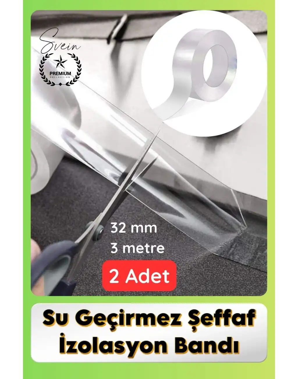 #SızdırmazBant 2 Adet Su Geçirmez Şeffaf İzolasyon Bandı Tezgah Lavabo Kenar Tamir Güçlü 38mm x 3m