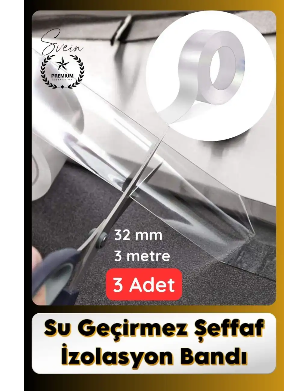 #SızdırmazBant 3 Adet Su Geçirmez Şeffaf İzolasyon Bandı Tezgah Lavabo Kenar Tamir Güçlü 38mm x 3m