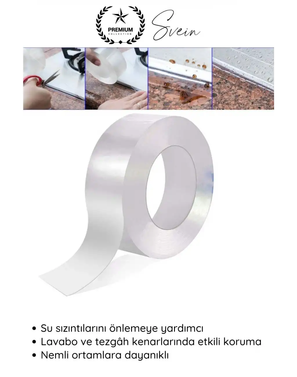 #SızdırmazBant 3 Adet Su Geçirmez Şeffaf İzolasyon Bandı Tezgah Lavabo Kenar Tamir Güçlü 38mm x 3m