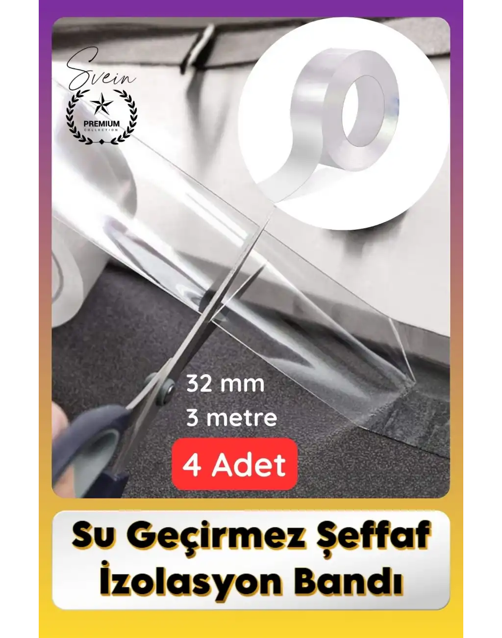 #SızdırmazBant 4 Adet Su Geçirmez Şeffaf İzolasyon Bandı Tezgah Lavabo Kenar Tamir Güçlü 38mm x 3m