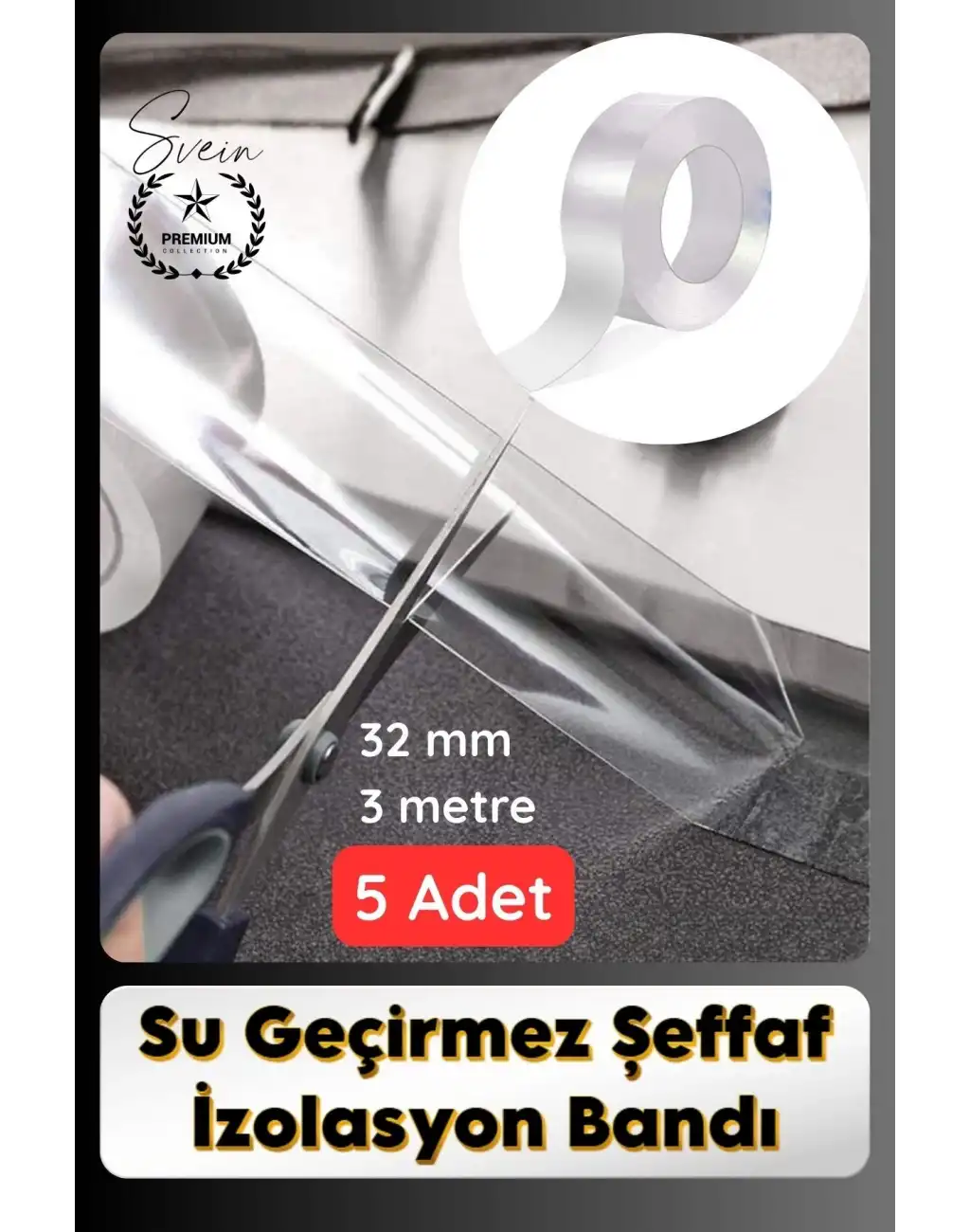 #SızdırmazBant 5 Adet Su Geçirmez Şeffaf İzolasyon Bandı Tezgah Lavabo Kenar Tamir Güçlü 38mm x 3m