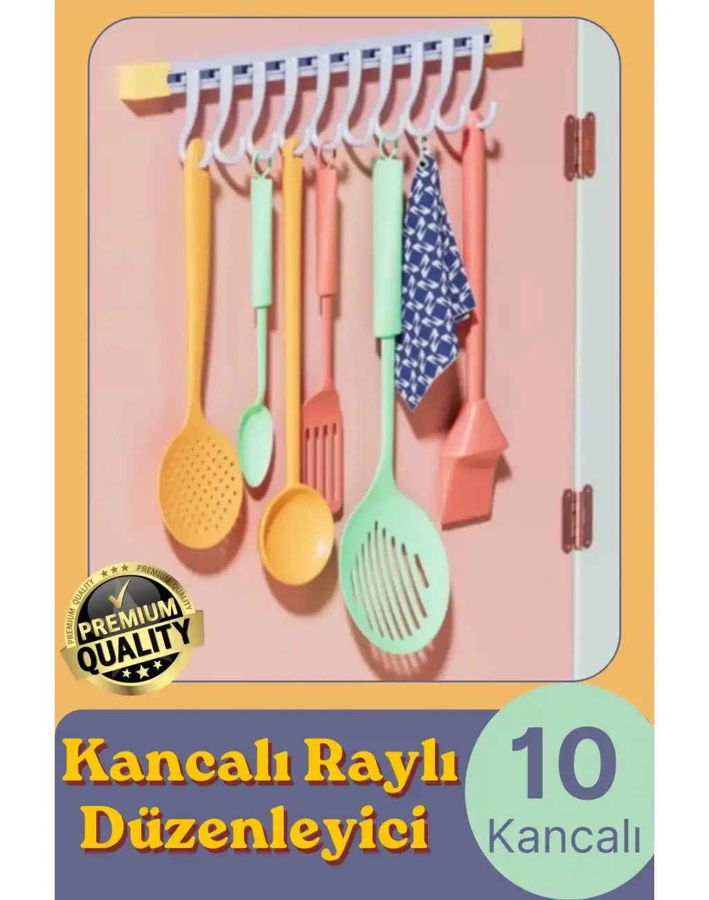 #Organizer Pratik Kullanım Depolama Düzen Raylı Hareketli Mutfak Banyo Düzenleyici Askı 10 Kancalı