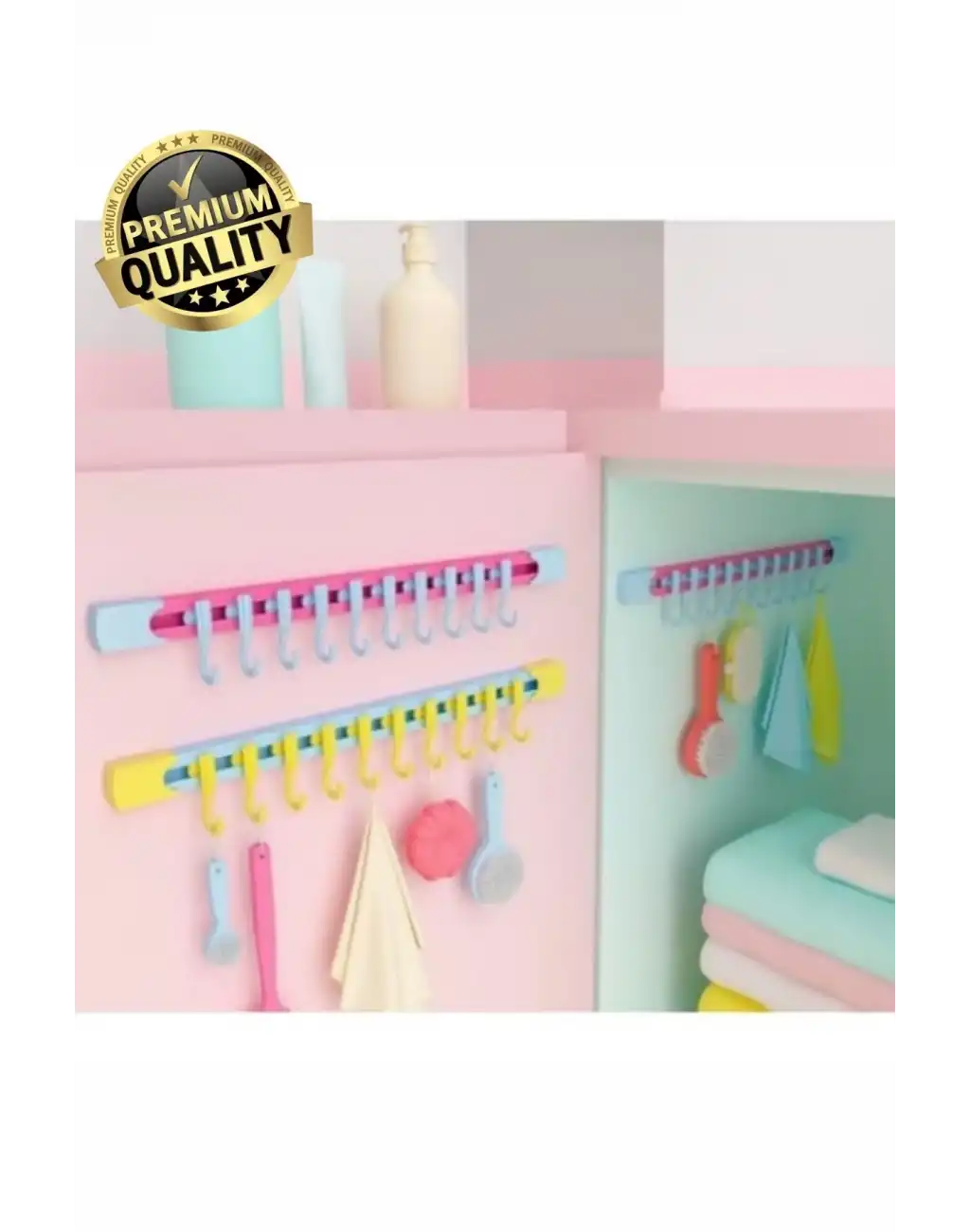 #Organizer Pratik Kullanım Depolama Düzen Raylı Hareketli Mutfak Banyo Düzenleyici Askı 10 Kancalı