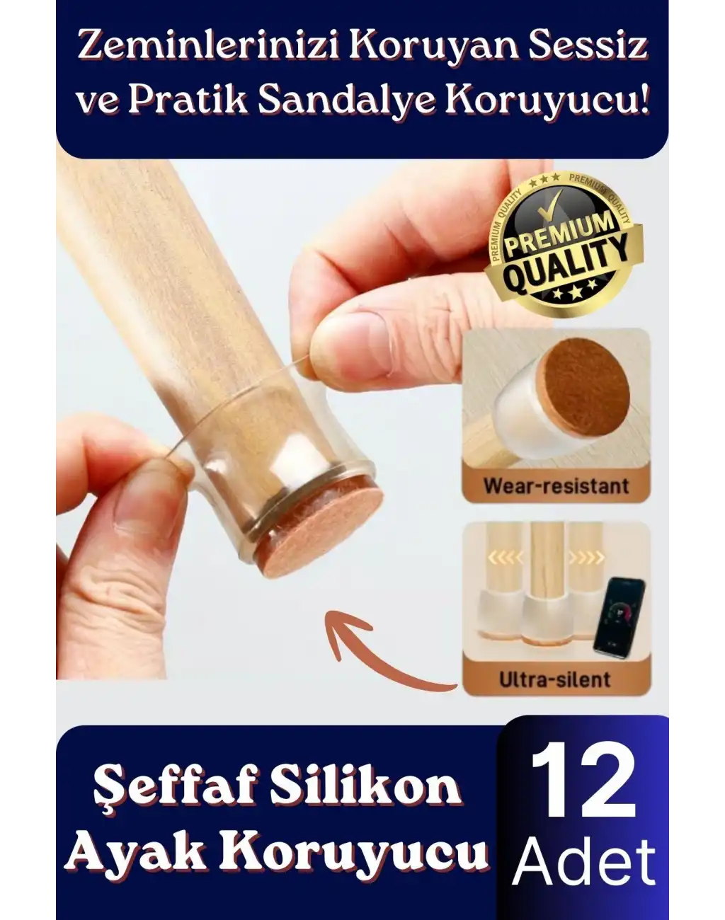 #Sandalye Çizilme Sürtünme Önleyici Sessiz Keçeli Şeffaf Silikon Sandalye Ayak Koruma Pedi 12 Adet