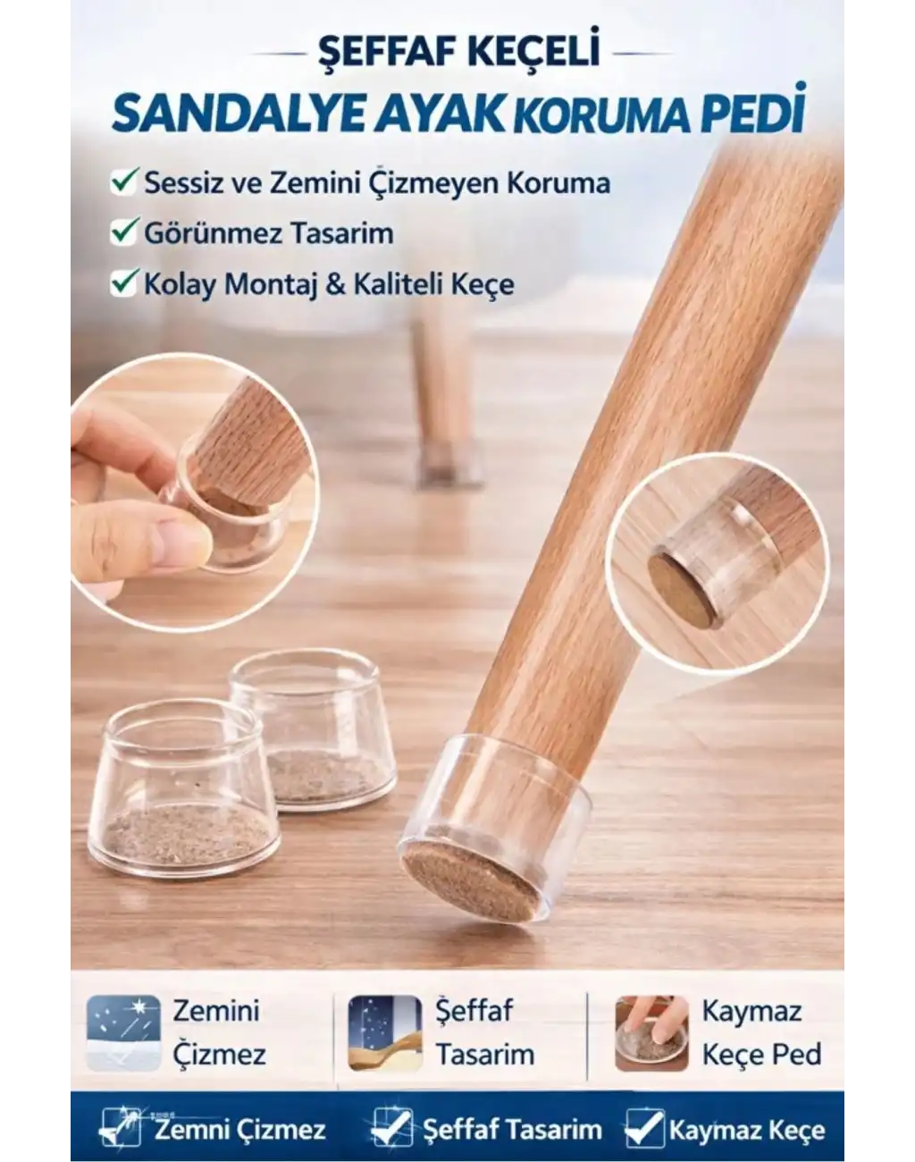 #Sandalye Çizilme Sürtünme Önleyici Sessiz Keçeli Şeffaf Silikon Sandalye Ayak Koruma Pedi 12 Adet
