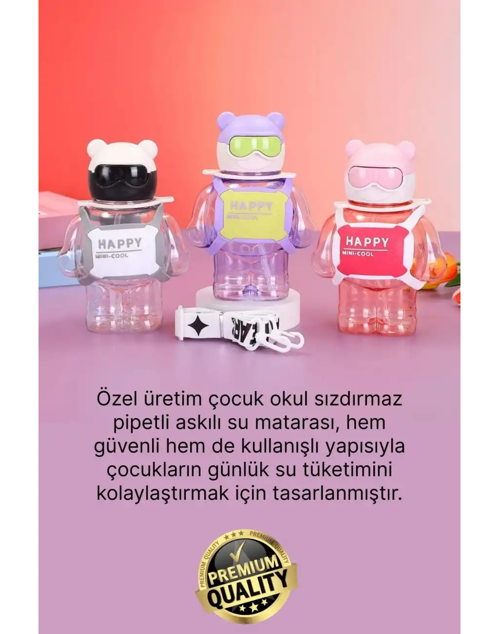 #Matara Kaliteli BPA İçermez Pipetli Askılı Çocuk Okul 3D Desenli Sevimli Robot Şeklinde Su Matarası