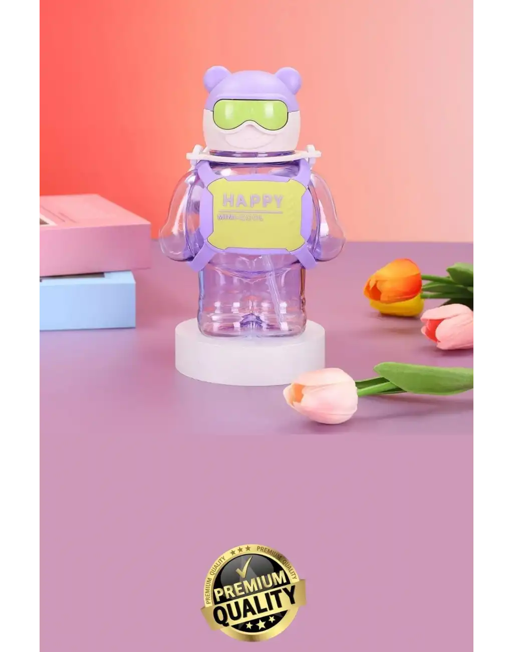 #Matara Kaliteli BPA İçermez Pipetli Askılı Çocuk Okul 3D Desenli Sevimli Robot Şeklinde Su Matarası