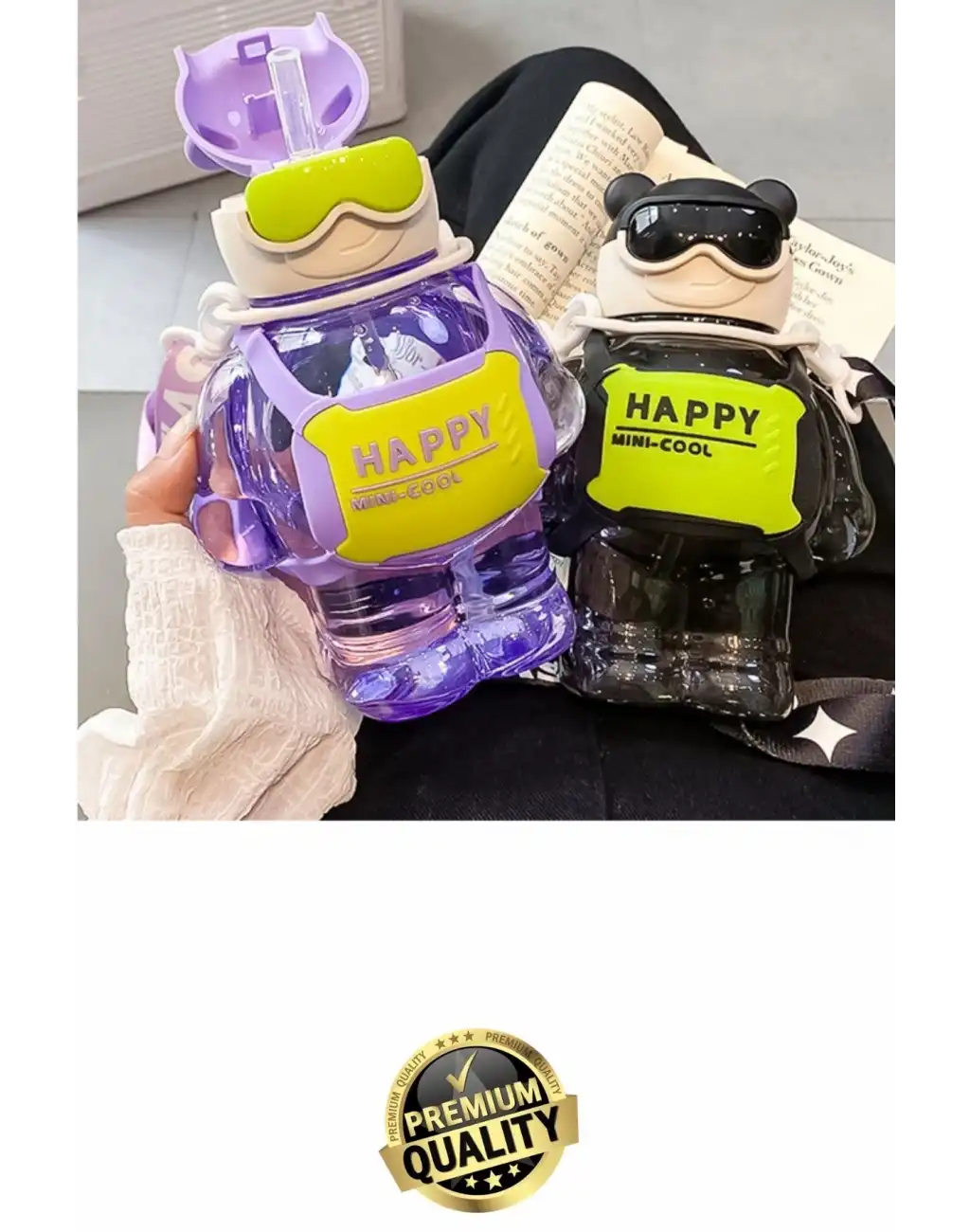 #Matara Kaliteli BPA İçermez Pipetli Askılı Çocuk Okul 3D Desenli Sevimli Robot Şeklinde Su Matarası