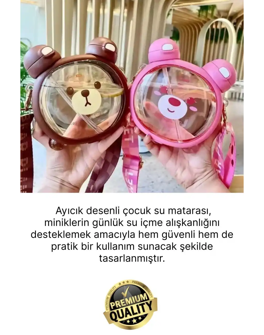 #Matara Kaliteli BPA İçermez Askılı Pipetli Çocuk Okul 3D Desenli Sevimli Ayıcık Model Su Matarası