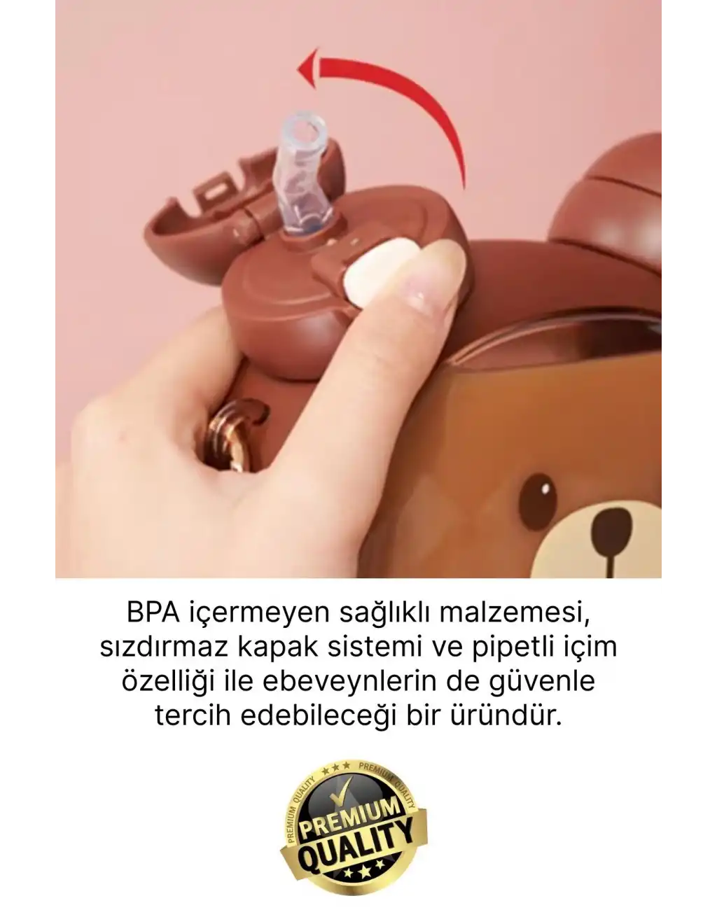 #Matara Kaliteli BPA İçermez Askılı Pipetli Çocuk Okul 3D Desenli Sevimli Ayıcık Model Su Matarası