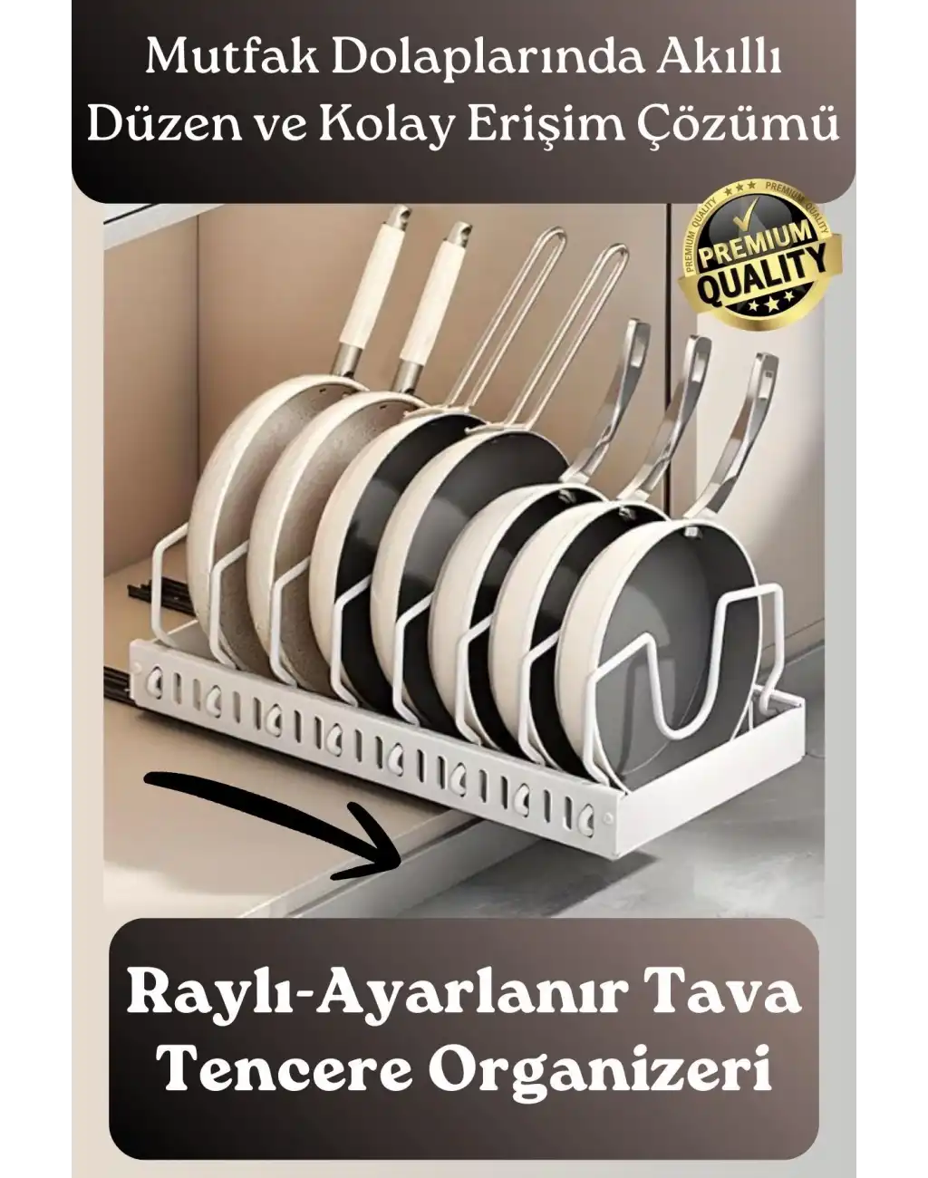 #Organizer Çok Amaçlı Ayarlanabilir Mutfak Metal Beyaz Renk Teleskopik Raylı Tava Tencere Organizeri