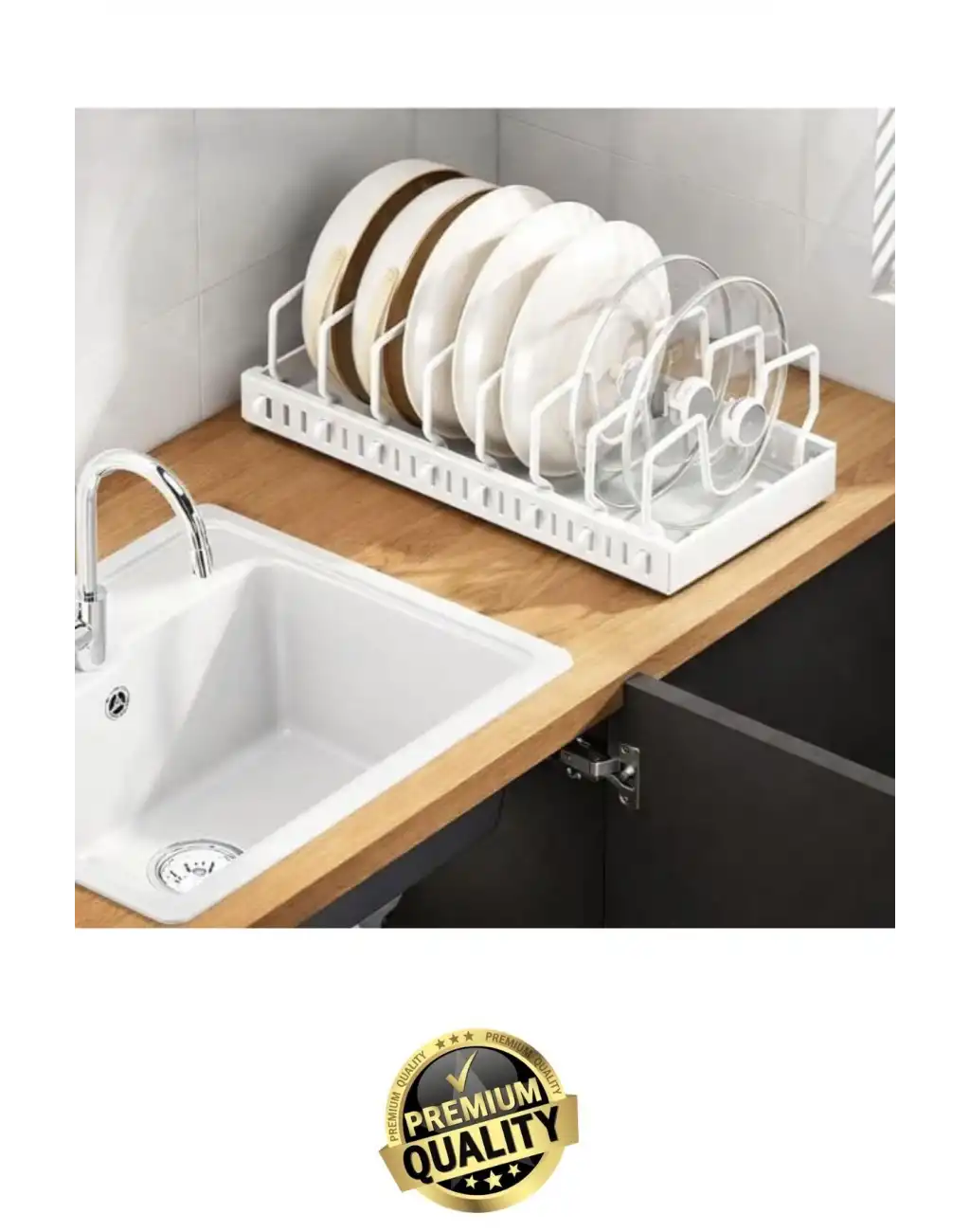 #Organizer Çok Amaçlı Ayarlanabilir Mutfak Metal Beyaz Renk Teleskopik Raylı Tava Tencere Organizeri