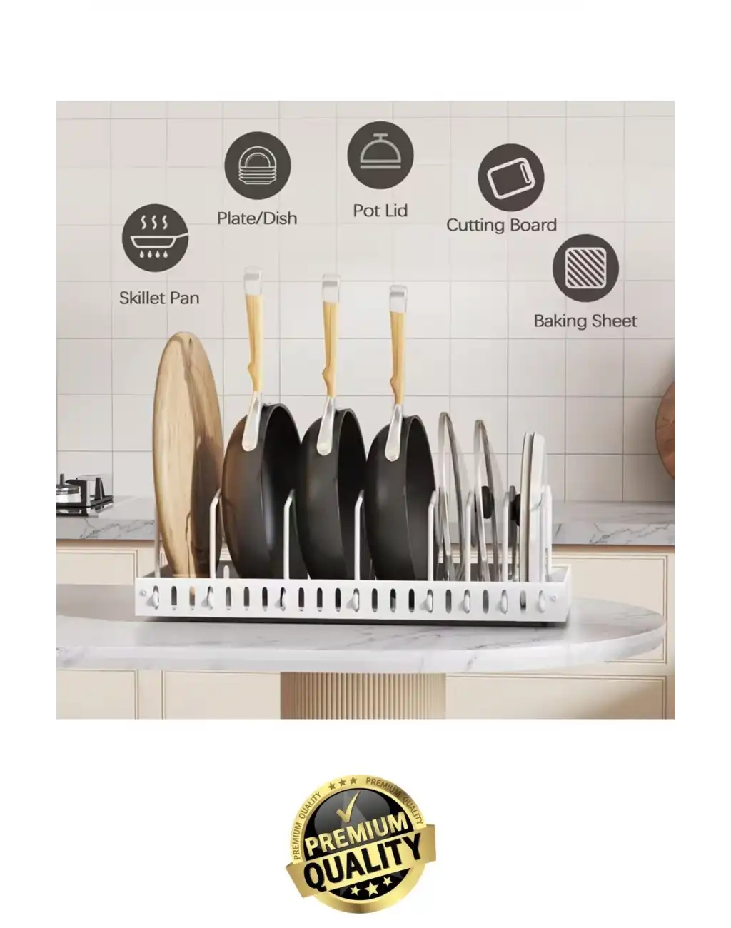 #Organizer Çok Amaçlı Ayarlanabilir Mutfak Metal Beyaz Renk Teleskopik Raylı Tava Tencere Organizeri