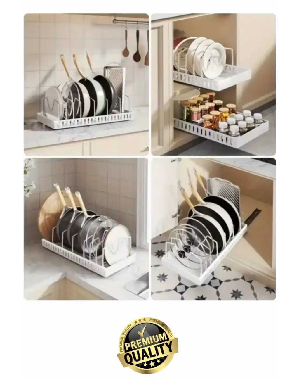 #Organizer Çok Amaçlı Ayarlanabilir Mutfak Metal Beyaz Renk Teleskopik Raylı Tava Tencere Organizeri