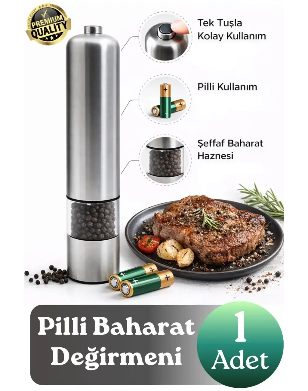 #Değirmen Pratik Mutfak Taze Zahmetsiz Pilli Otomatik Tuz Karabiber Baharat Çekme Değirmeni Öğütücü