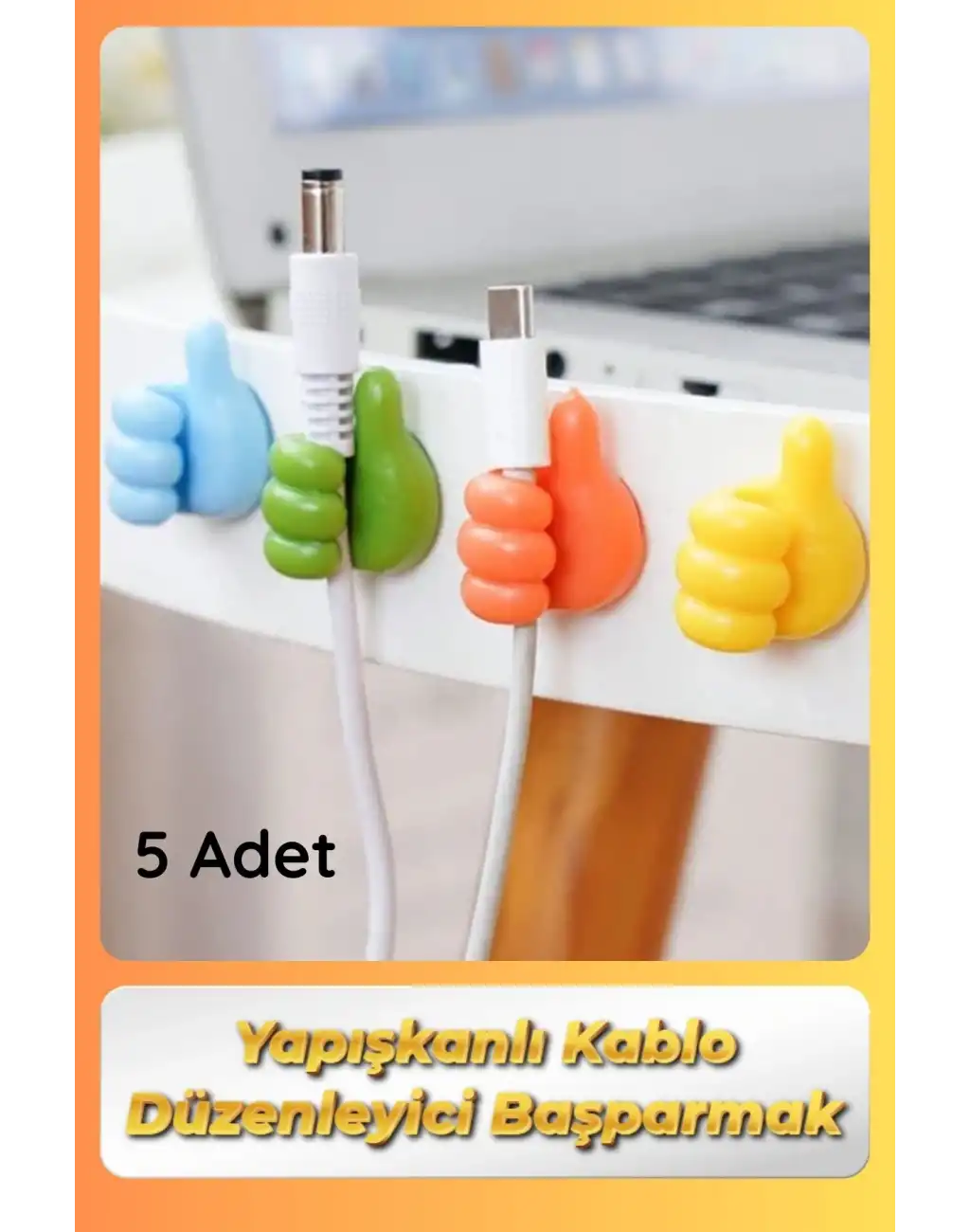 #KabloDüzenleyici 5li Renkli Başparmak Kablo Tutucu Yapışkanlı Organizer Düzenleyici Askı Aparatı