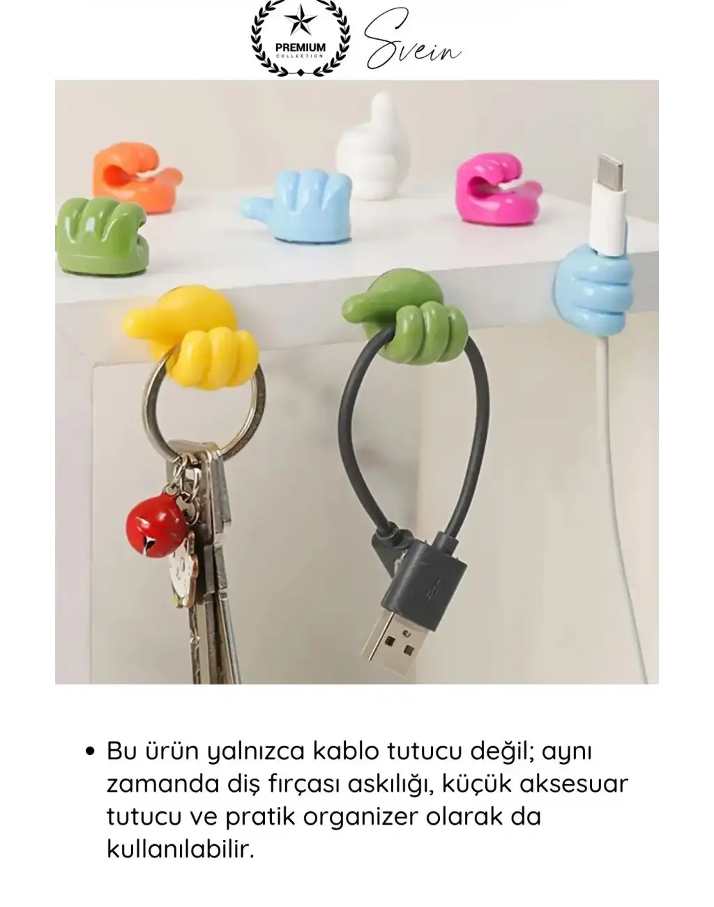 #KabloDüzenleyici 5li Renkli Başparmak Kablo Tutucu Yapışkanlı Organizer Düzenleyici Askı Aparatı