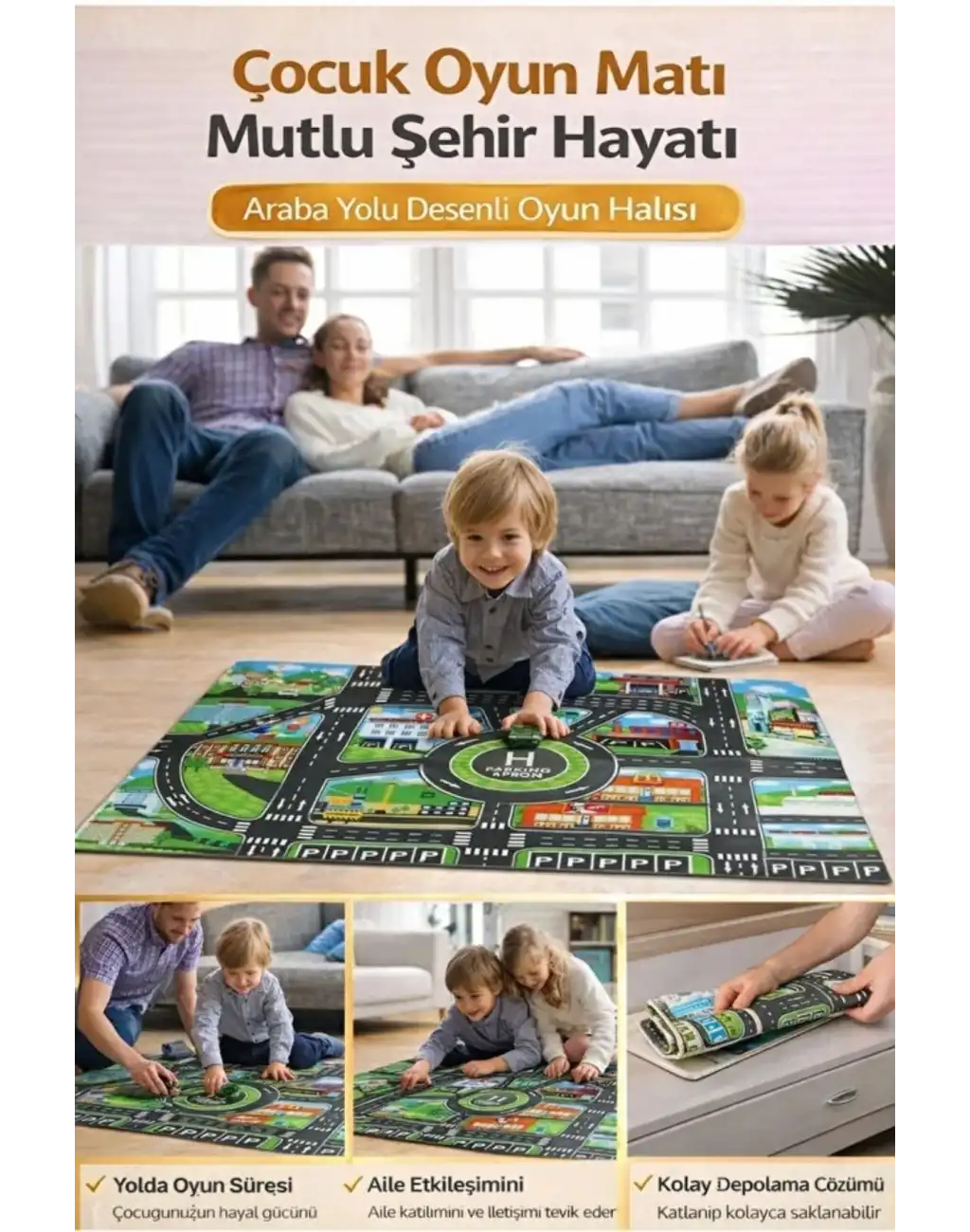 #OyunMatı Eğitici Araba Yolu Deseni Halı Hayal Gücü Keşfetmek Mutlu Eğlenceli Şehir Temalı Oyun Matı
