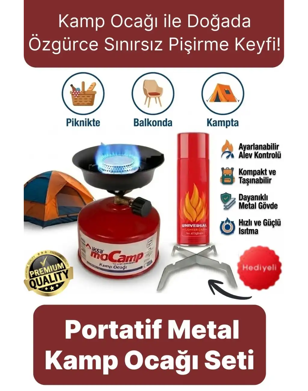 #KampOcağı Outdoor Tekrar Doldurabilir Devrilmez Ayaklı Portatif Pişirme Metal Kamp Ocağı Seti