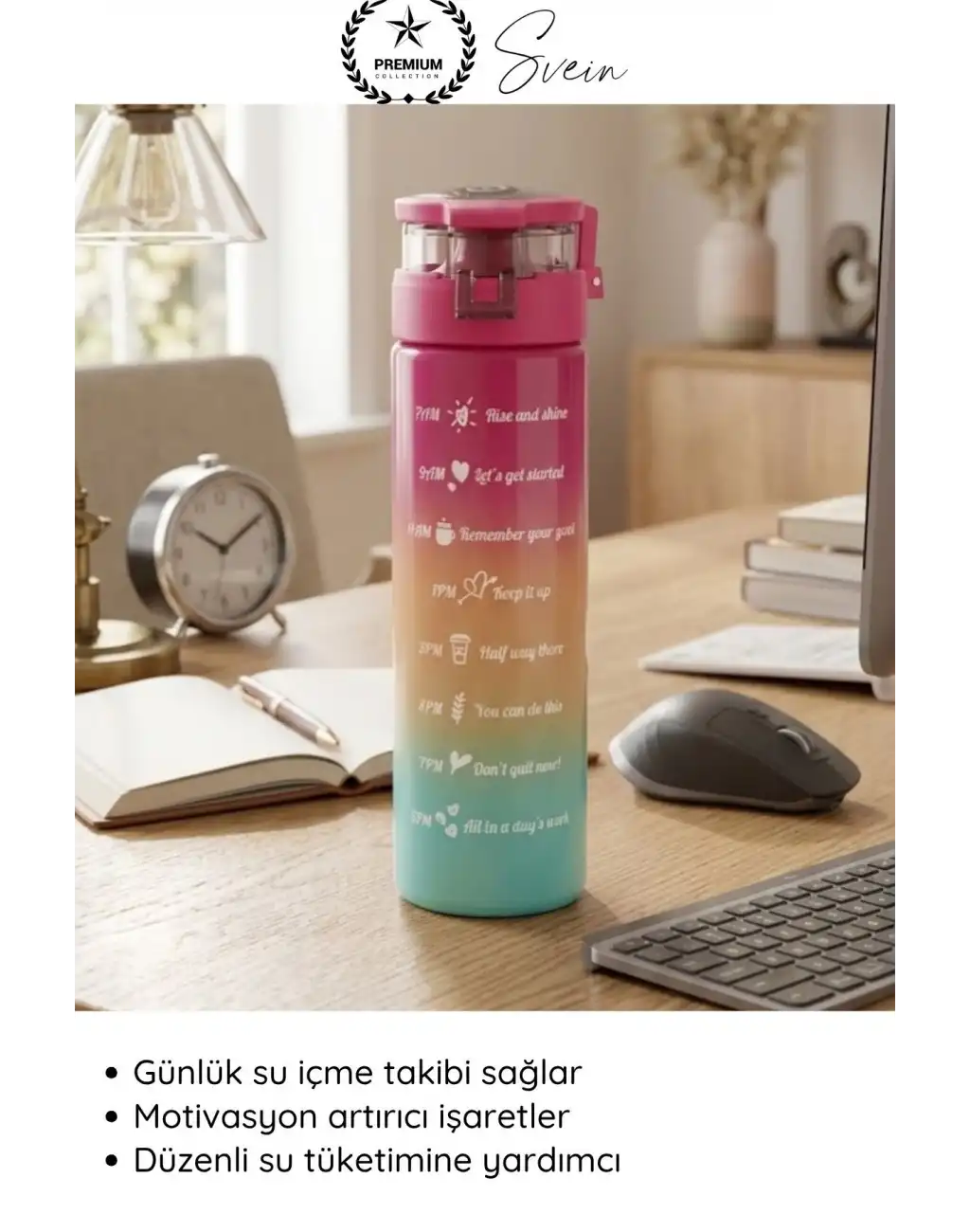 #Suluk 550 ml Cam Motivasyon Su Şişesi Matarası Ölçekli Günlük Taşınabilir Sızdırmaz Kapaklı