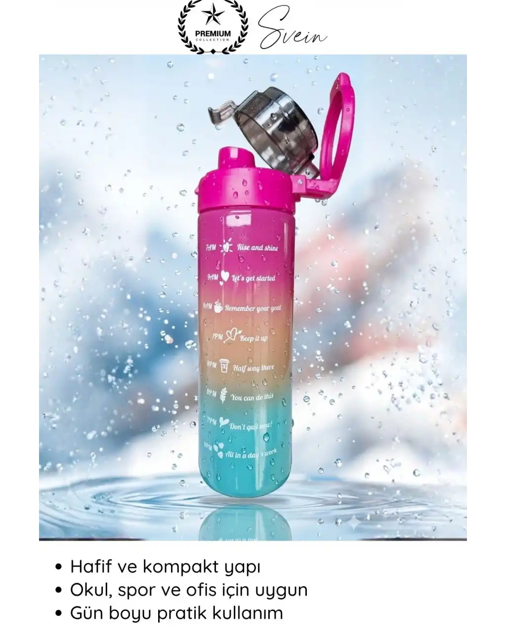 #Suluk 550 ml Cam Motivasyon Su Şişesi Matarası Ölçekli Günlük Taşınabilir Sızdırmaz Kapaklı