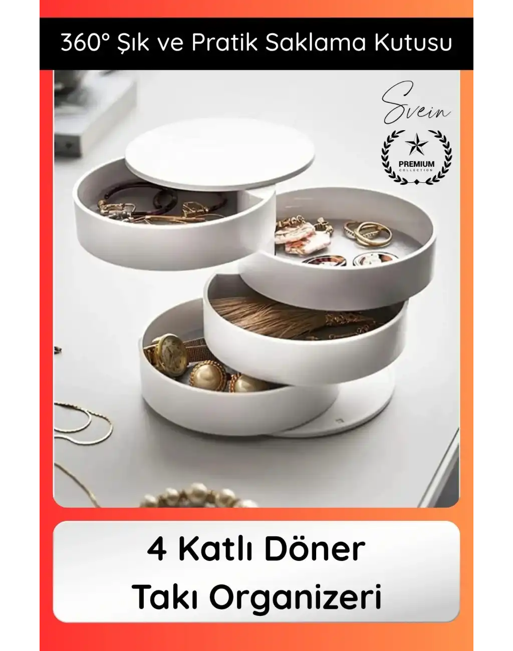 #TakıOrganizer 4 Katlı Döner Takı Organizeri 360 Derece Beyaz Takı Kutusu Yuvarlak Dekoratif Şık
