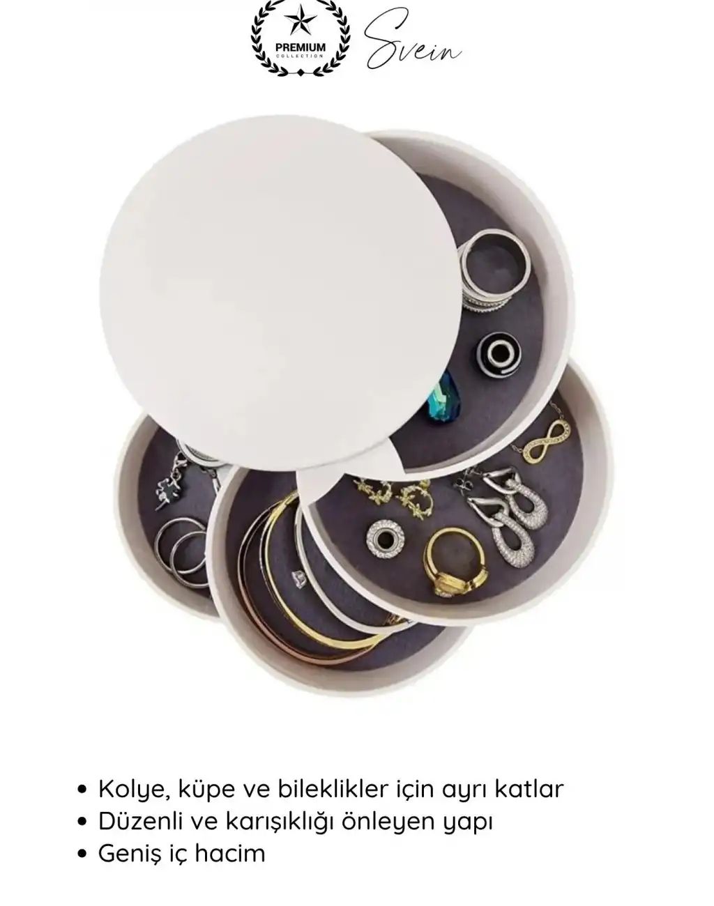 #TakıOrganizer 4 Katlı Döner Takı Organizeri 360 Derece Beyaz Takı Kutusu Yuvarlak Dekoratif Şık