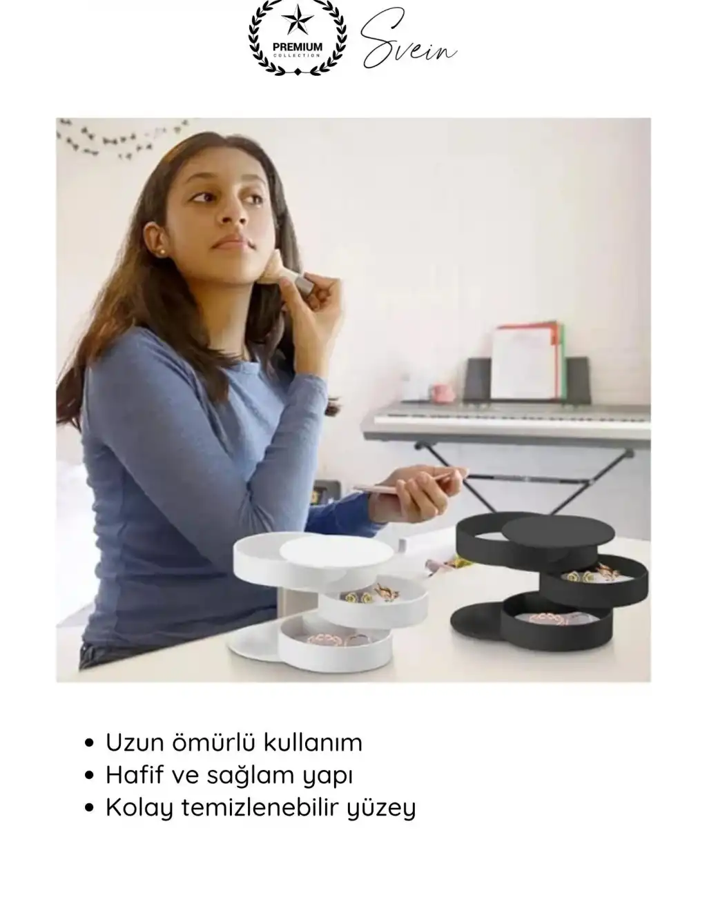 #TakıOrganizer 4 Katlı Döner Takı Organizeri 360 Derece Beyaz Takı Kutusu Yuvarlak Dekoratif Şık