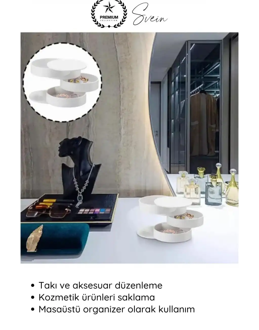 #TakıOrganizer 4 Katlı Döner Takı Organizeri 360 Derece Beyaz Takı Kutusu Yuvarlak Dekoratif Şık
