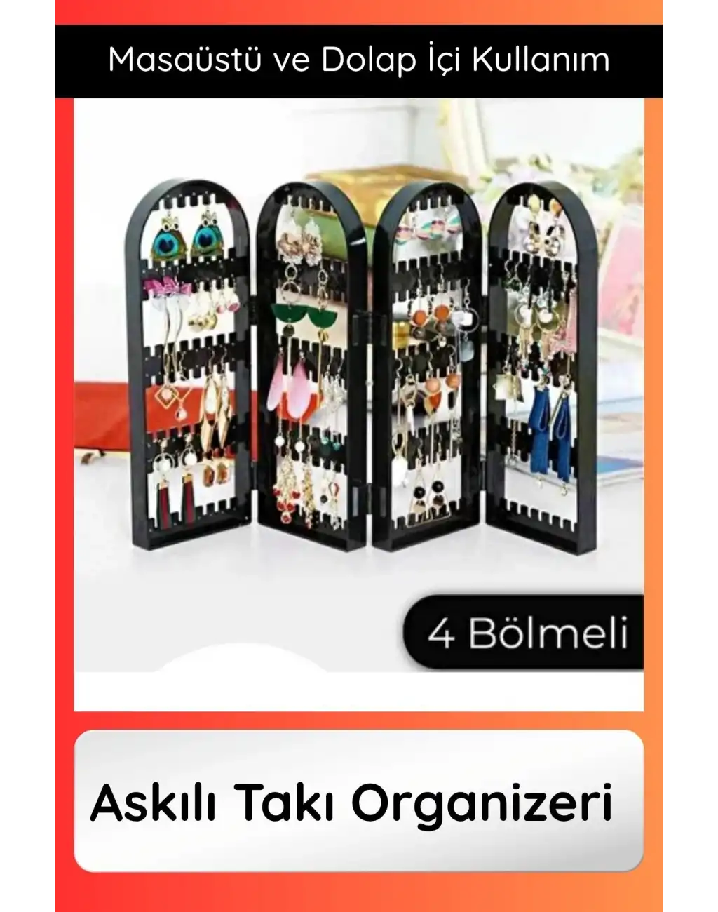 #Organizer Siyah Askılı Takı Organizeri 4 Bölmeli Masaüstü Şık Plastik Kolye Küpe Bileklik İçin