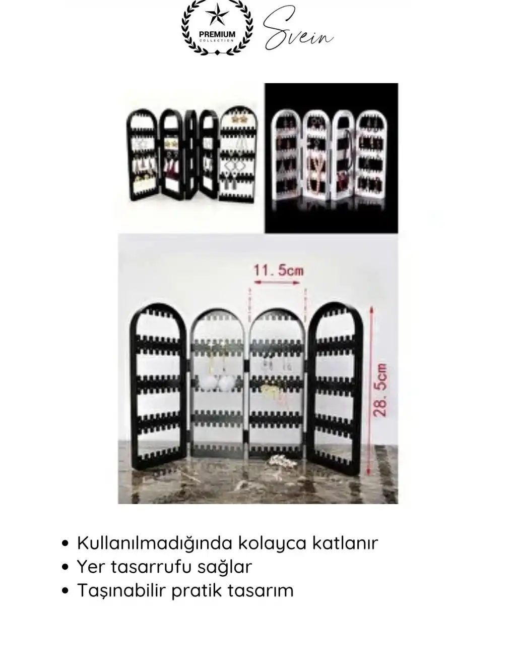 #Organizer Siyah Askılı Takı Organizeri 4 Bölmeli Masaüstü Şık Plastik Kolye Küpe Bileklik İçin