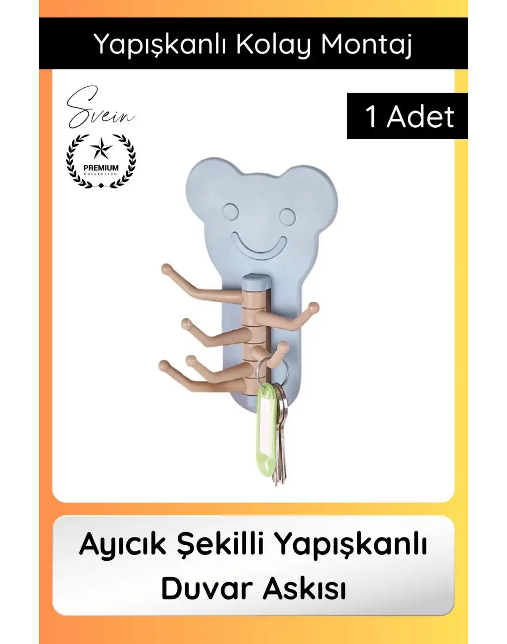 #Askı Sevimli Ayıcık Şekilli Yapışkanlı Duvar Askısı Organizer Çok Amaçlı Fonksiyonel Pratik