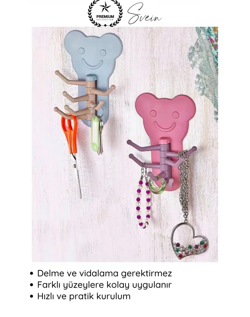 #Askı Sevimli Ayıcık Şekilli Yapışkanlı Duvar Askısı Organizer Çok Amaçlı Fonksiyonel Pratik