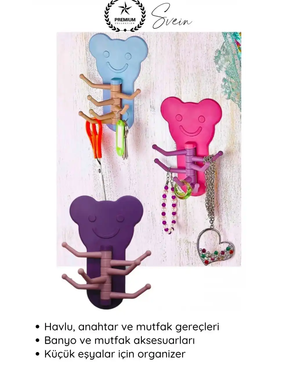 #Askı Sevimli Ayıcık Şekilli Yapışkanlı Duvar Askısı Organizer Çok Amaçlı Fonksiyonel Pratik