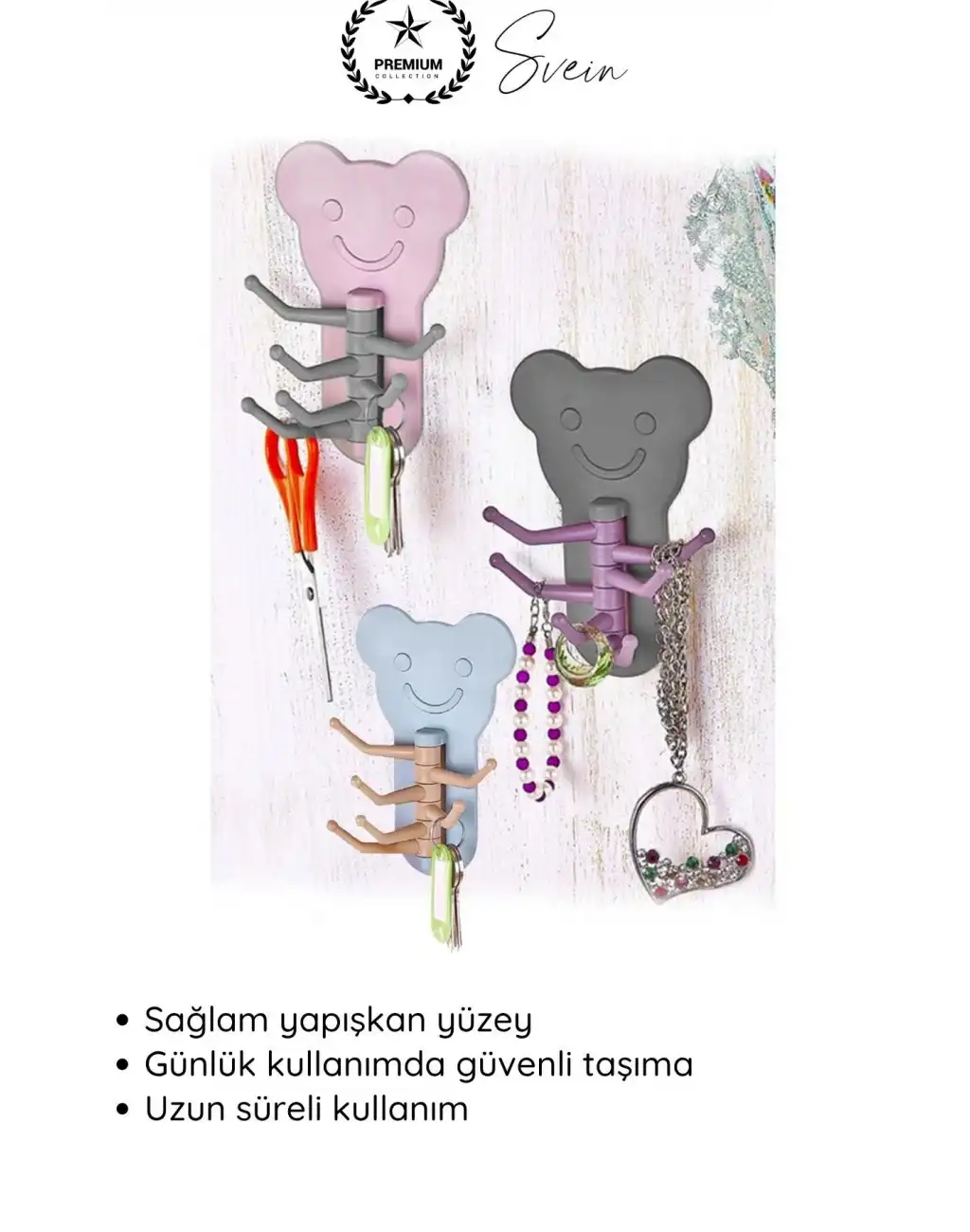 #Askı Sevimli Ayıcık Şekilli Yapışkanlı Duvar Askısı Organizer Çok Amaçlı Fonksiyonel Pratik